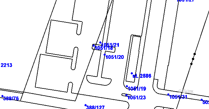 Parcela st. 1051/20 v KÚ Hodolany, Katastrální mapa