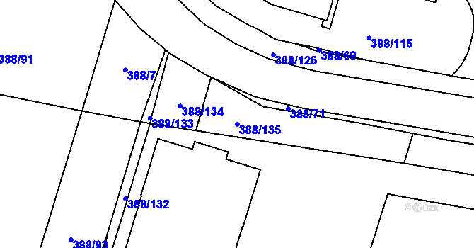 Parcela st. 388/135 v KÚ Hodolany, Katastrální mapa