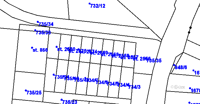 Parcela st. 2568 v KÚ Hodolany, Katastrální mapa