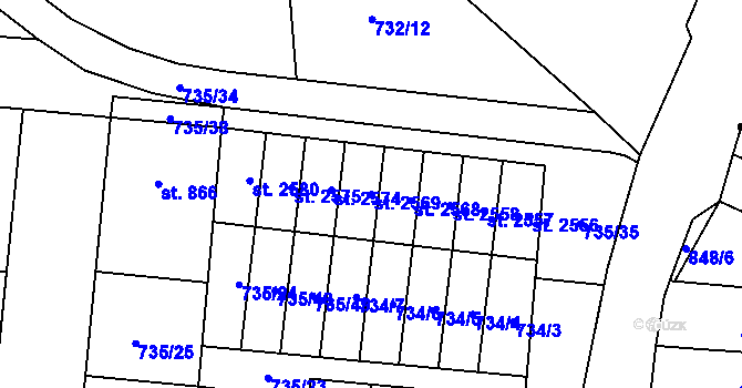 Parcela st. 2569 v KÚ Hodolany, Katastrální mapa
