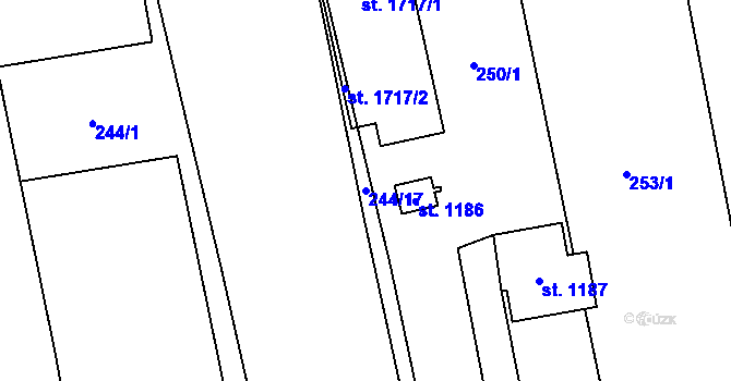 Parcela st. 244/17 v KÚ Hodolany, Katastrální mapa