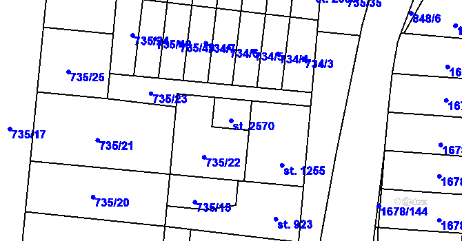 Parcela st. 2570 v KÚ Hodolany, Katastrální mapa