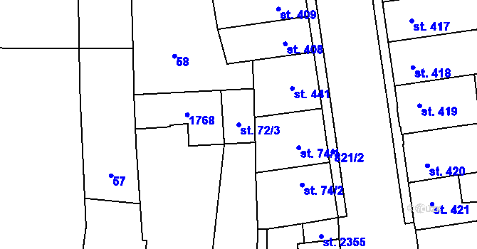 Parcela st. 72/3 v KÚ Hodolany, Katastrální mapa