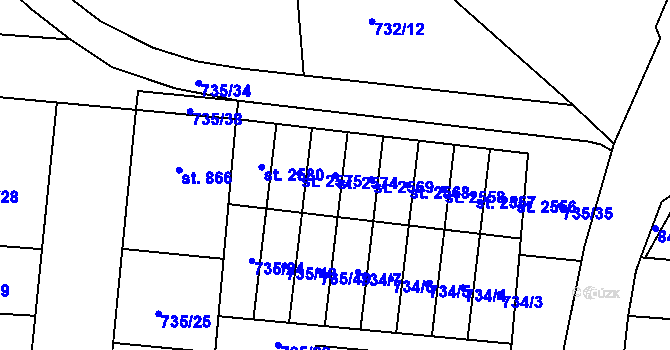 Parcela st. 2574 v KÚ Hodolany, Katastrální mapa