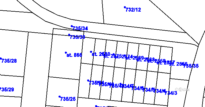 Parcela st. 2575 v KÚ Hodolany, Katastrální mapa