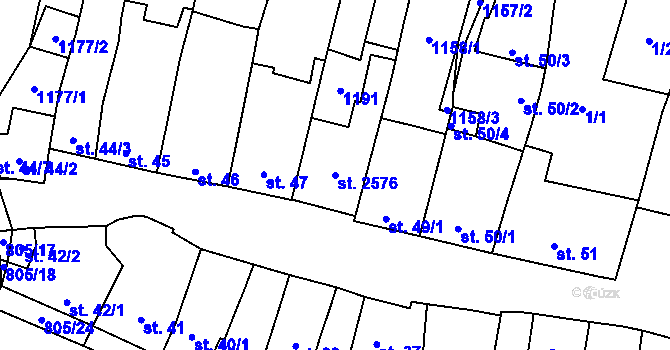 Parcela st. 2576 v KÚ Hodolany, Katastrální mapa