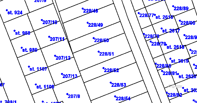Parcela st. 228/51 v KÚ Hodolany, Katastrální mapa