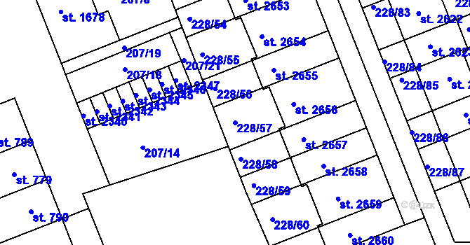 Parcela st. 228/57 v KÚ Hodolany, Katastrální mapa