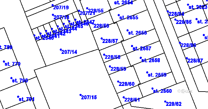 Parcela st. 228/58 v KÚ Hodolany, Katastrální mapa