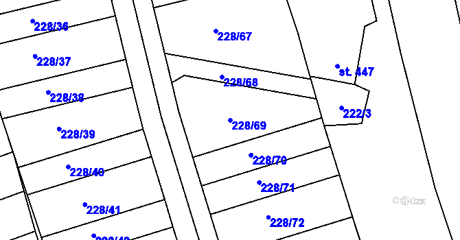 Parcela st. 228/69 v KÚ Hodolany, Katastrální mapa