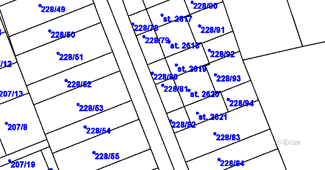 Parcela st. 228/81 v KÚ Hodolany, Katastrální mapa