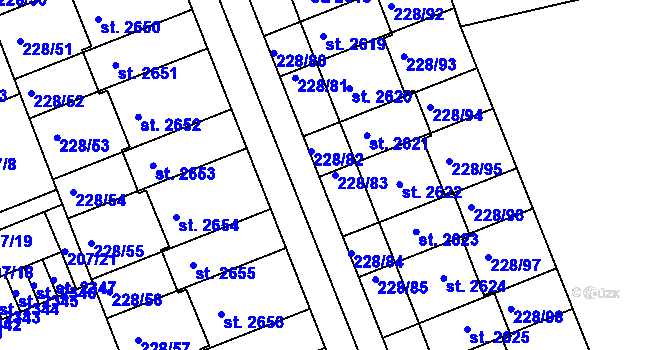 Parcela st. 228/83 v KÚ Hodolany, Katastrální mapa
