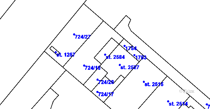 Parcela st. 2584 v KÚ Hodolany, Katastrální mapa