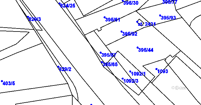 Parcela st. 395/87 v KÚ Hodolany, Katastrální mapa
