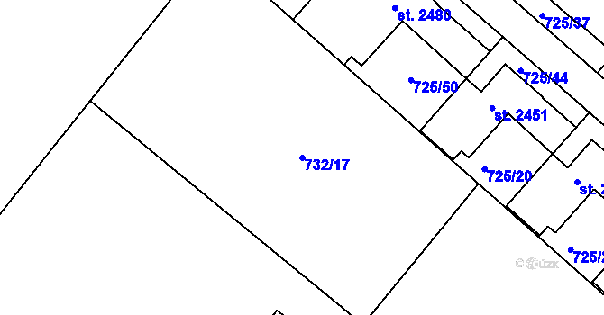 Parcela st. 732/17 v KÚ Hodolany, Katastrální mapa