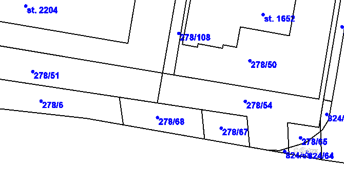 Parcela st. 278/110 v KÚ Hodolany, Katastrální mapa
