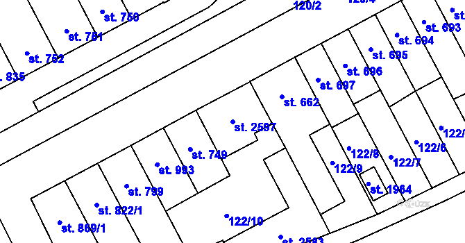 Parcela st. 2597 v KÚ Hodolany, Katastrální mapa