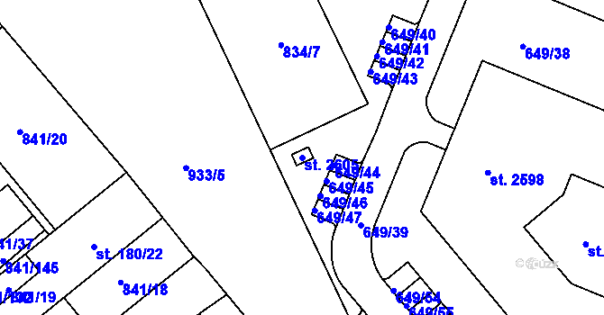 Parcela st. 2605 v KÚ Hodolany, Katastrální mapa