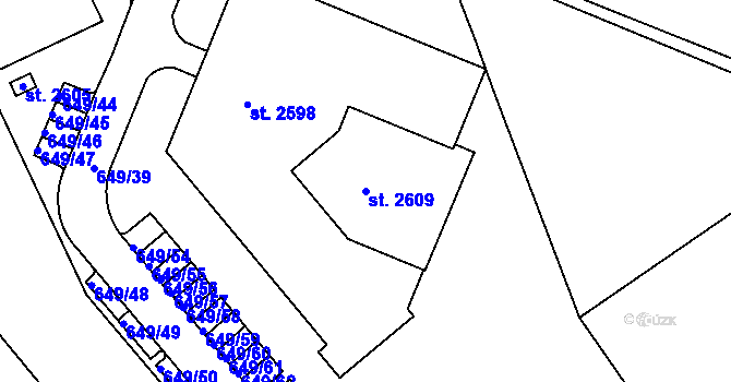 Parcela st. 2609 v KÚ Hodolany, Katastrální mapa