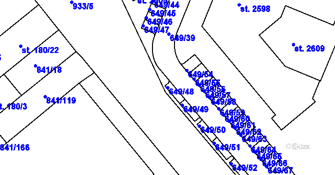 Parcela st. 649/48 v KÚ Hodolany, Katastrální mapa