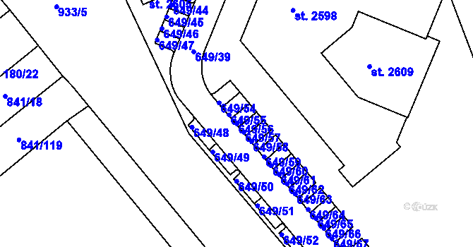 Parcela st. 649/56 v KÚ Hodolany, Katastrální mapa