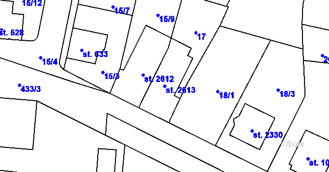 Parcela st. 2613 v KÚ Hodolany, Katastrální mapa