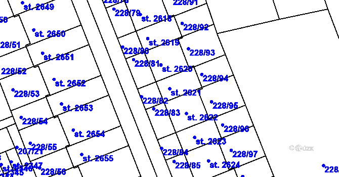 Parcela st. 2621 v KÚ Hodolany, Katastrální mapa