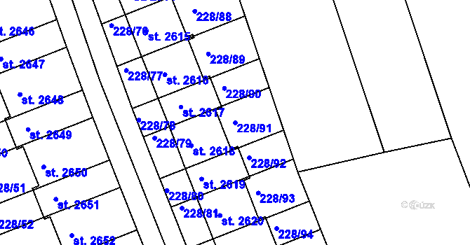 Parcela st. 228/91 v KÚ Hodolany, Katastrální mapa