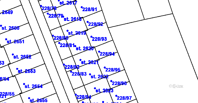 Parcela st. 228/94 v KÚ Hodolany, Katastrální mapa