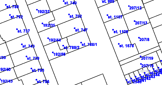 Parcela st. 788/1 v KÚ Hodolany, Katastrální mapa