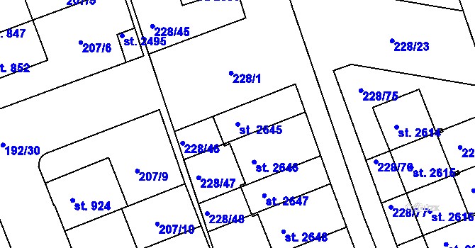 Parcela st. 2645 v KÚ Hodolany, Katastrální mapa