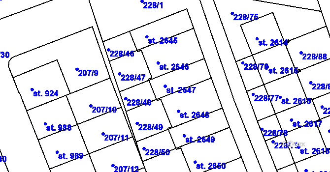 Parcela st. 2647 v KÚ Hodolany, Katastrální mapa