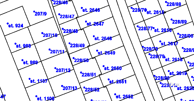 Parcela st. 2649 v KÚ Hodolany, Katastrální mapa