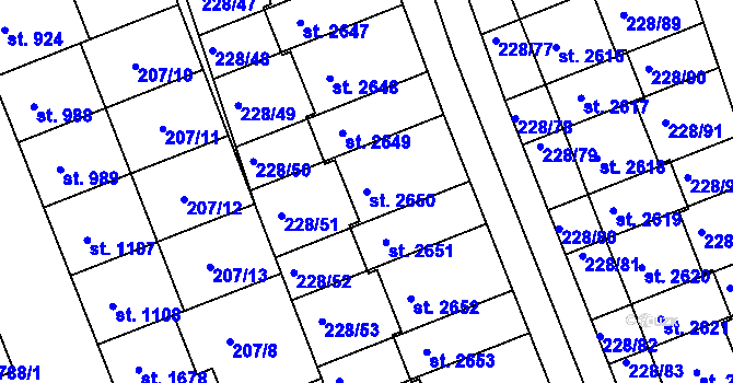 Parcela st. 2650 v KÚ Hodolany, Katastrální mapa