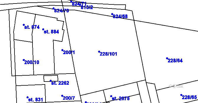 Parcela st. 228/101 v KÚ Hodolany, Katastrální mapa