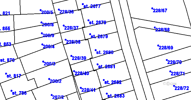 Parcela st. 2680 v KÚ Hodolany, Katastrální mapa