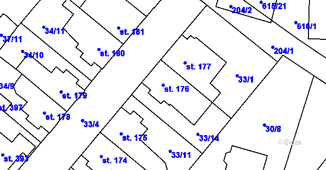 Parcela st. 176 v KÚ Bělidla, Katastrální mapa