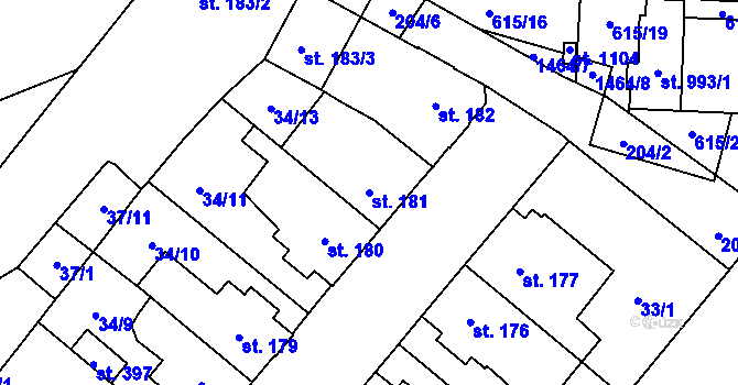 Parcela st. 181 v KÚ Bělidla, Katastrální mapa