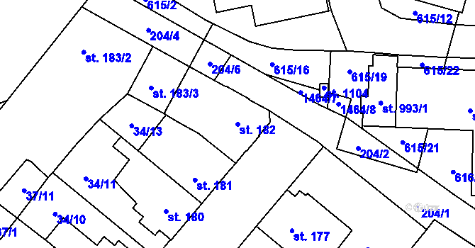 Parcela st. 182 v KÚ Bělidla, Katastrální mapa