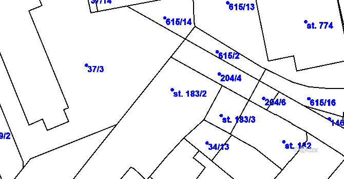 Parcela st. 183/2 v KÚ Bělidla, Katastrální mapa