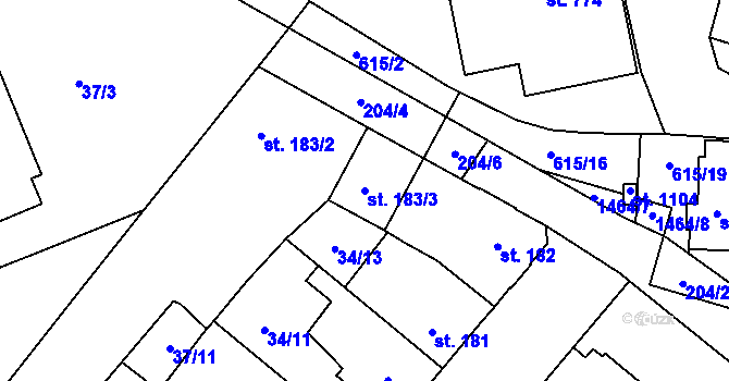 Parcela st. 183/3 v KÚ Bělidla, Katastrální mapa