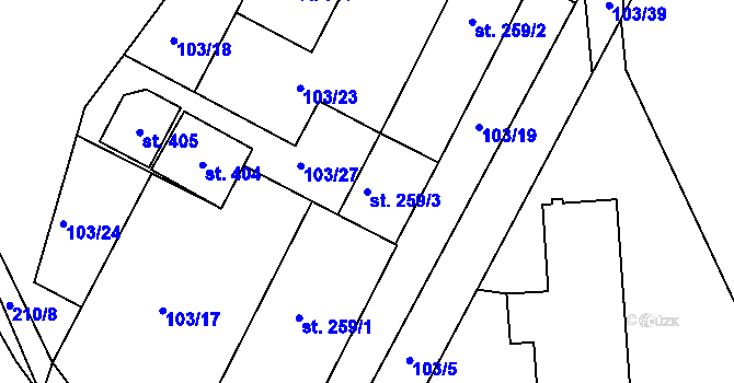 Parcela st. 259/3 v KÚ Bělidla, Katastrální mapa