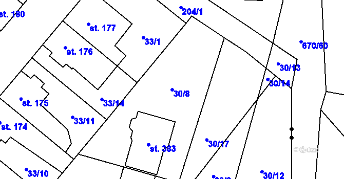 Parcela st. 30/8 v KÚ Bělidla, Katastrální mapa