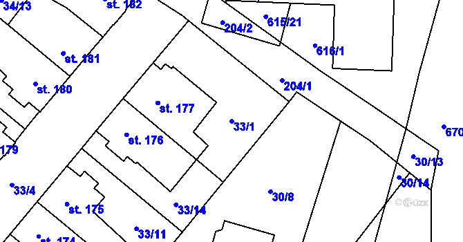 Parcela st. 33/1 v KÚ Bělidla, Katastrální mapa