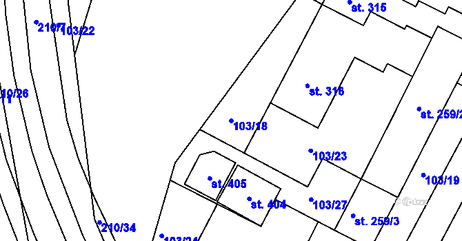 Parcela st. 103/18 v KÚ Bělidla, Katastrální mapa