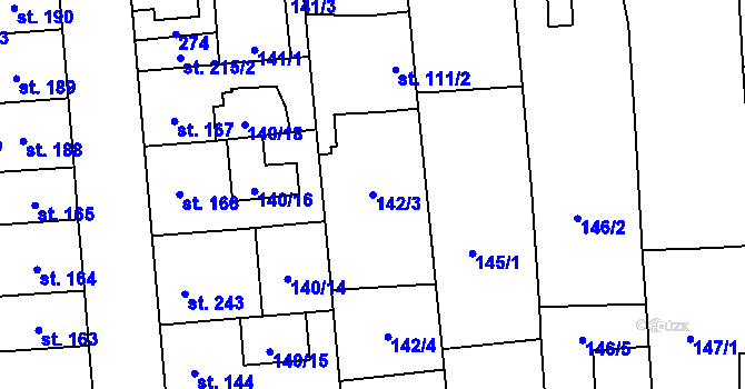 Parcela st. 142/3 v KÚ Bělidla, Katastrální mapa
