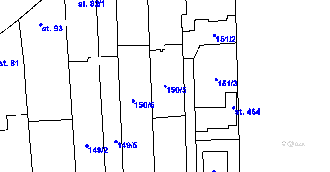 Parcela st. 150/5 v KÚ Bělidla, Katastrální mapa