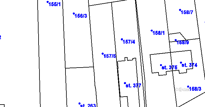 Parcela st. 157/5 v KÚ Bělidla, Katastrální mapa