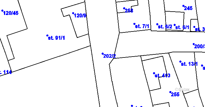 Parcela st. 202/2 v KÚ Bělidla, Katastrální mapa