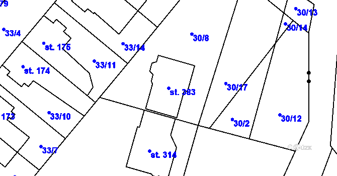 Parcela st. 383 v KÚ Bělidla, Katastrální mapa